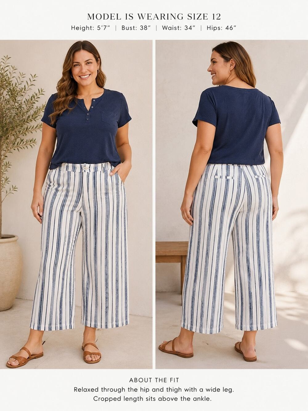 Sonoma Linen Blend Striped Wide Leg Crop Pants Size 12